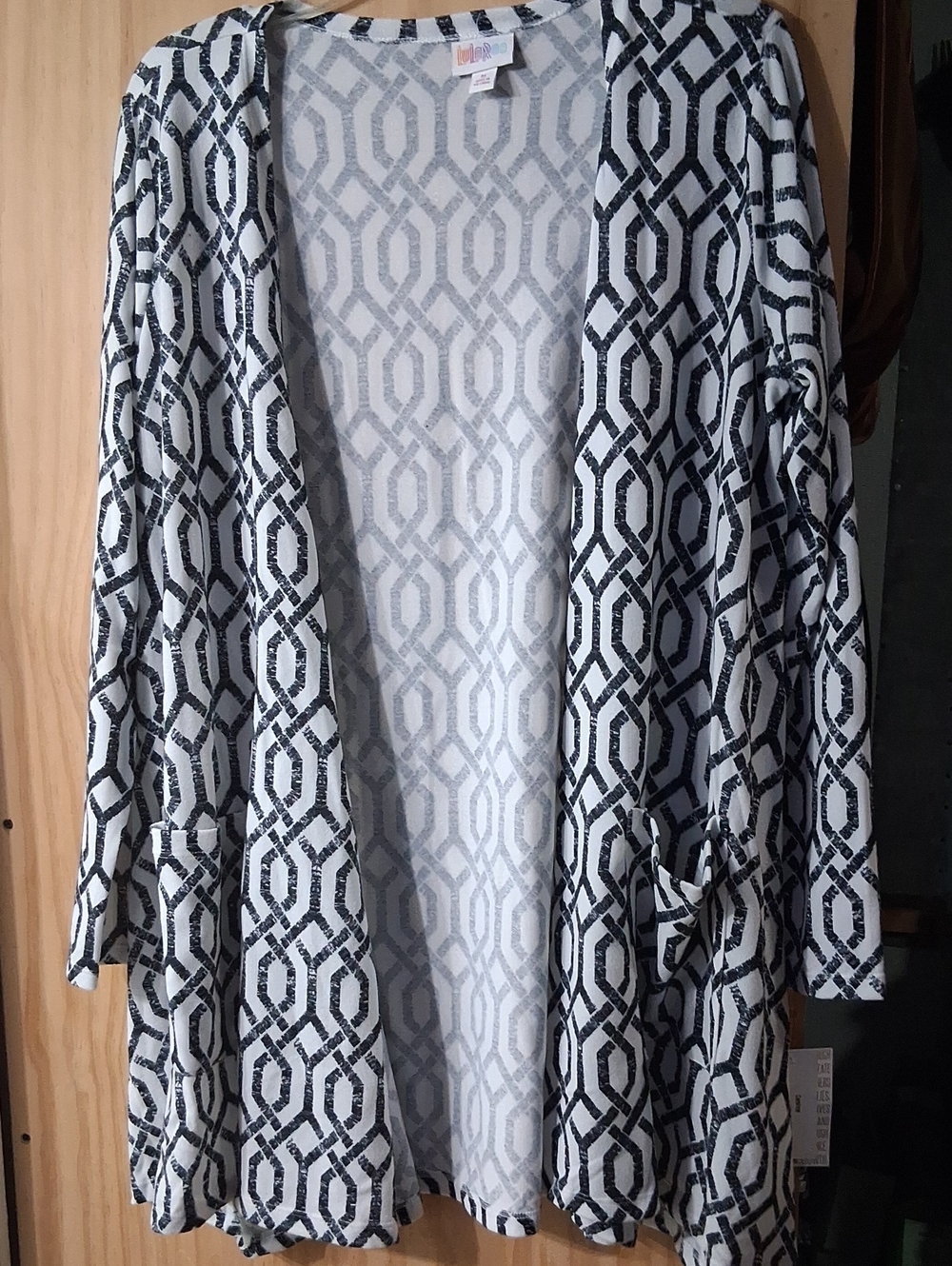 LuLaRoe Black & Light Gray Geometric Open Cardigan